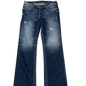 Affliction Premium Blake Jeans Mens 34 Relaxed Straight Distressed Denim Blue